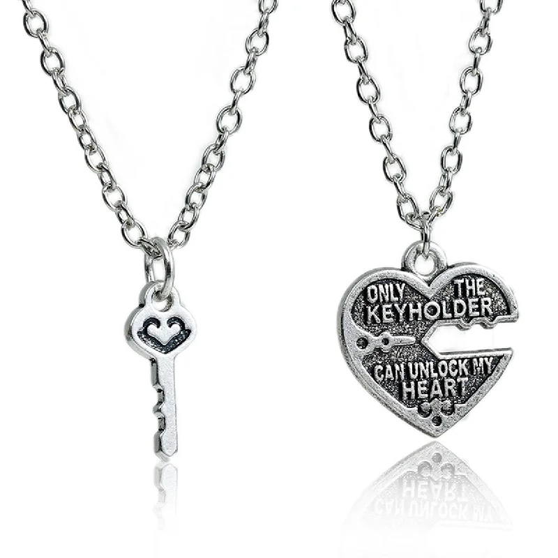 Ladies necklaces chunky statement designs-1 Set Couples Necklace " Only The Key Holder Can Unlock My Heart " Broken Heart Key Pendants