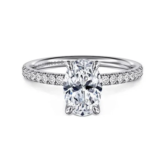 Ladies engagement rings oval halo bands-Twain - 14K White Gold Oval Diamond Engagement Ring (Setting Only)