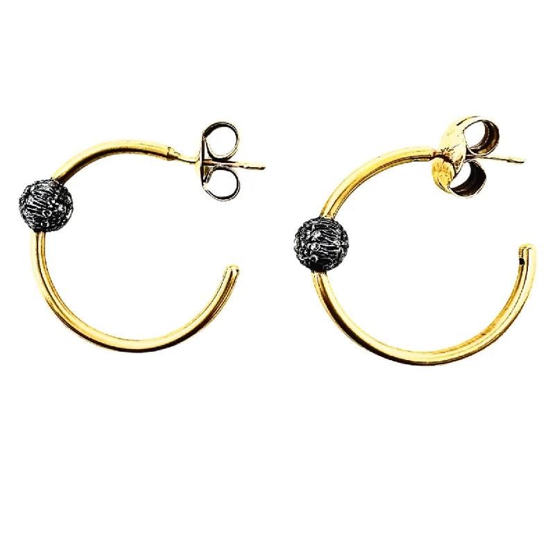 Ladies earrings smart buying advice-Silver and 18K Gold Hoop Earrings with Pave Diamond Ball