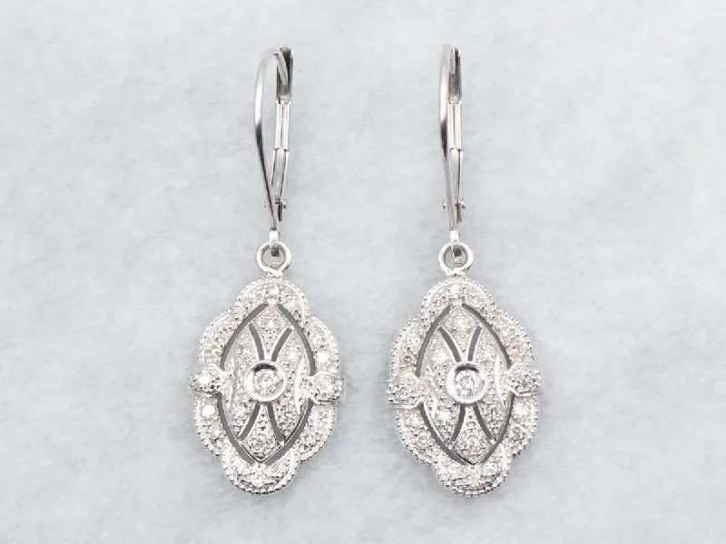 Ladies earrings spring fashion designs-Diamond Drop Earrings with Scalloped Edge