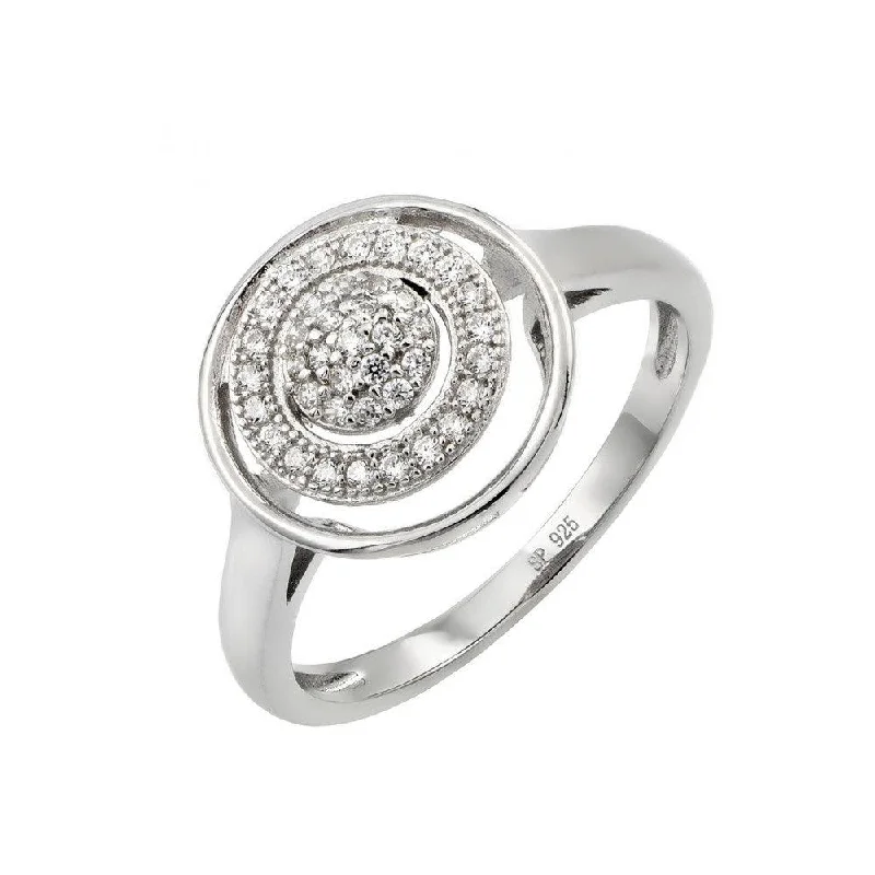 Ladies rings sharp edge styles-Silver 925 Rhodium Plated Three Graduated Circle Clear CZ inlay Ring - STR00946