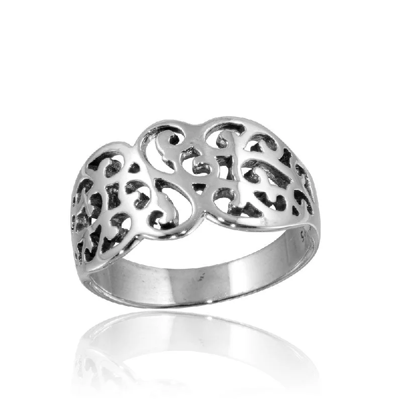 Ladies rings classic vintage looks-High Polished 925 Sterling Silver Fancy Design Ring - CR00812