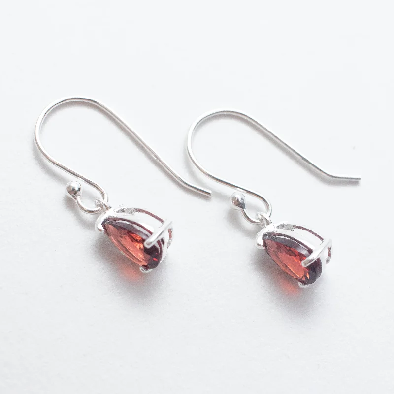 Ladies earrings opal shimmering designs-Silver Garnet Teardrop Earrings