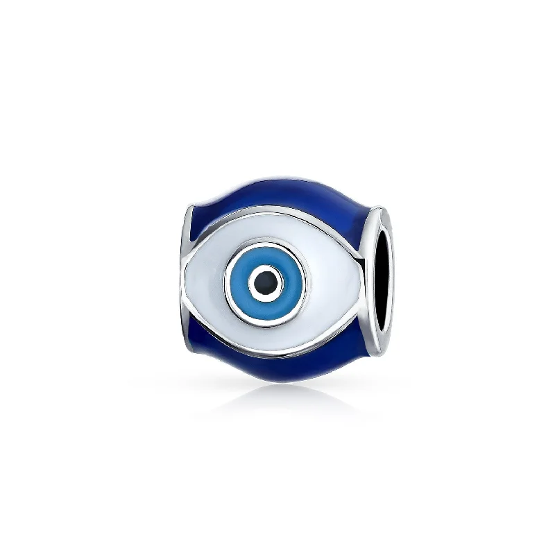 Ladies bracelets industrial style designs-Blue Enamel Evil Eye Charm Bead Amulet for Good Luck Sterling Silver Bracelet