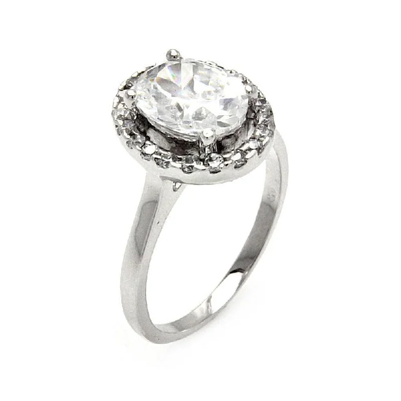 Ladies rings European-inspired flair-Silver 925 Rhodium Plated Clear Cluster CZ Round Bridal Ring - BGR00545