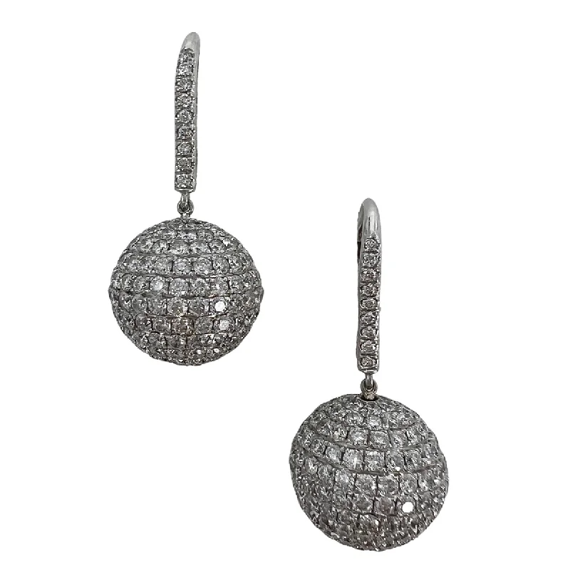 Ladies earrings casual everyday wear-18K White Gold Diamond Ball Drop Earrings