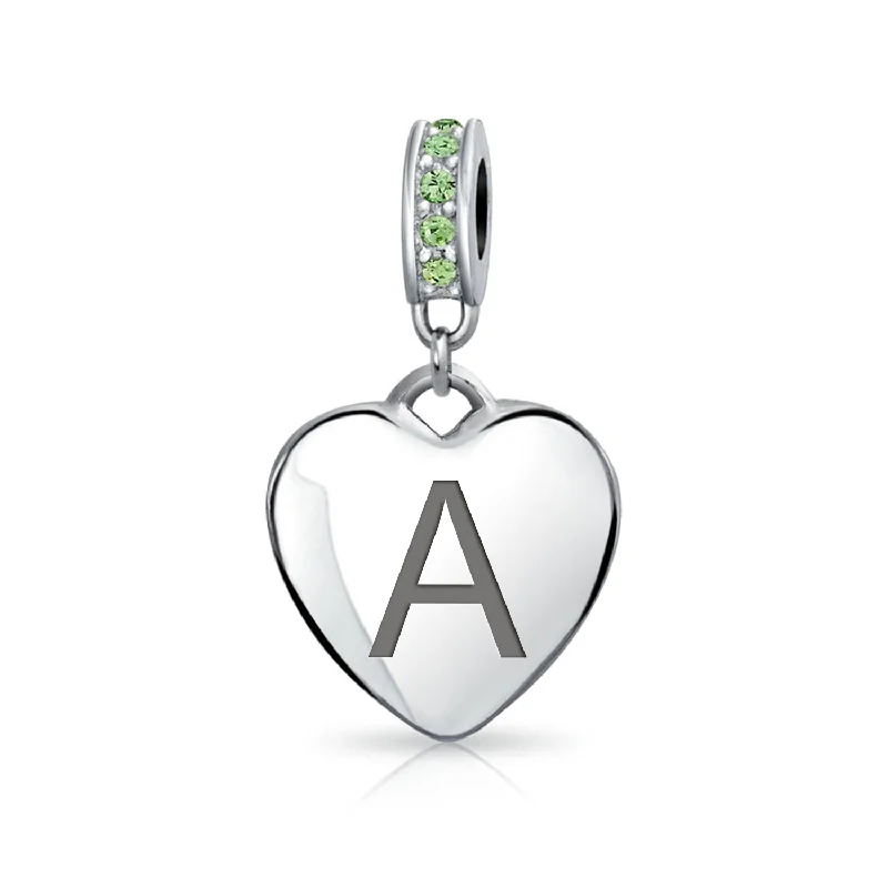 Ladies bracelets vintage modern designs-Initial Alphabet Bead Charm Light Green Crystal Heart Sterling Silver Bracelet