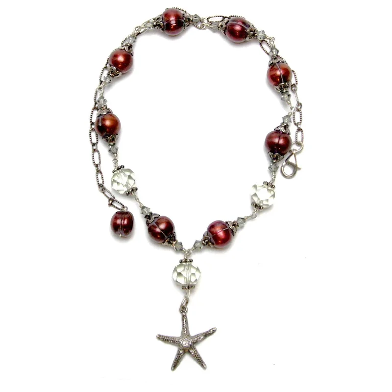 Ladies necklaces lab-created gem styles-Starfish Necklace w/ Gemstone Quartz, Pearls