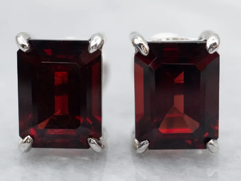 Ladies earrings star motif designs-Emerald Cut Garnet Stud Earrings