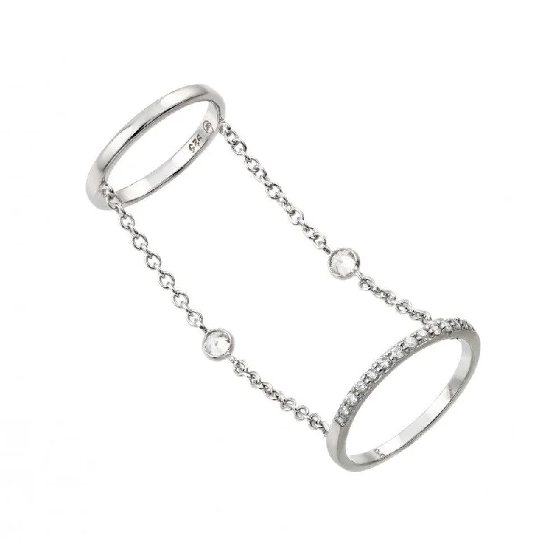 Ladies rings hand-forged designs-Silver 925 Rhodium Plated Small Round CZ Slave Wire Ring - STR01011