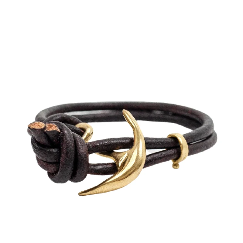 Ladies bracelets commitment charm styles-Leather Anchor Bracelet