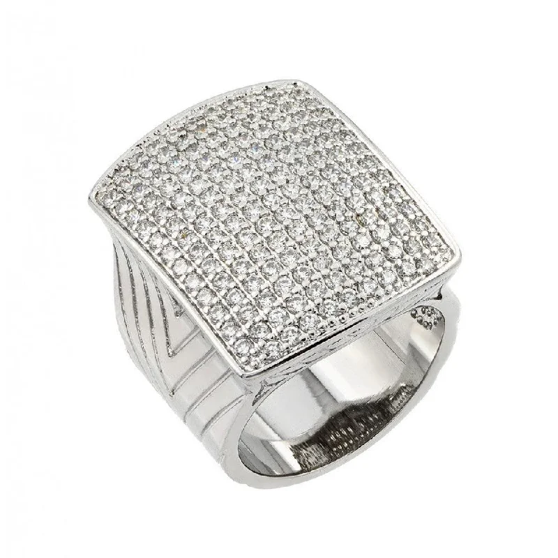 Ladies rings impressionist vibe rings-Silver 925 Rhodium Plated Micro Pave Clear CZ Square Ring - BGR00825