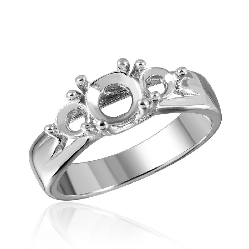 Ladies rings classic revival designs-Silver 925 Rhodium Plated 3 Stones Mounting Ring - BGR00481