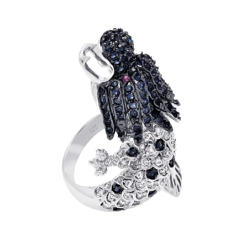 Ladies rings salt-and-pepper styles-Silver 925 Rhodium and Black Rhodium Plated 2 Toned Multi Colored CZ Dragon Ring - BGR00356