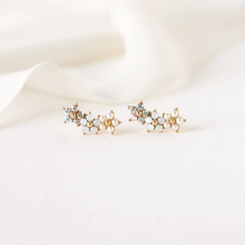 Ladies earrings halo accent designs-Gold Plated Floral Climber Earrings