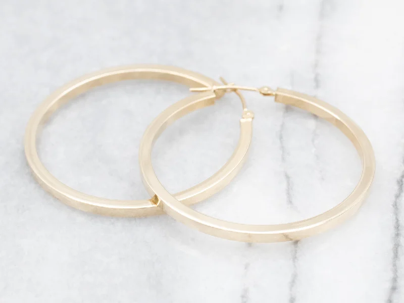 Ladies earrings sister matching sets-Polished Gold Squared Hoop Earrings