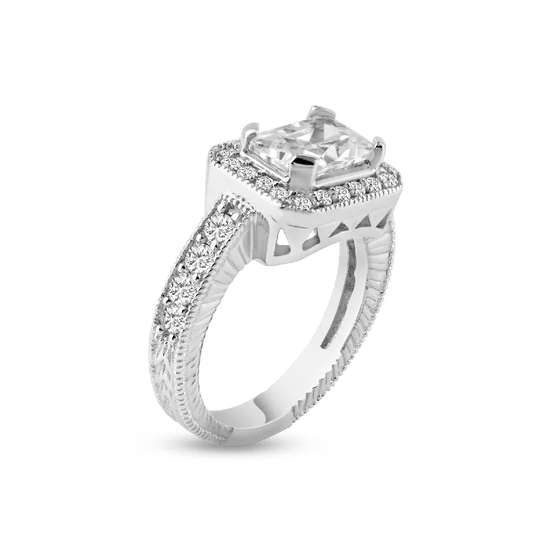 Ladies rings group custom styles-Silver 925 Rhodium Plated Pave Clear Cluster CZ Square Ring - ACR00002