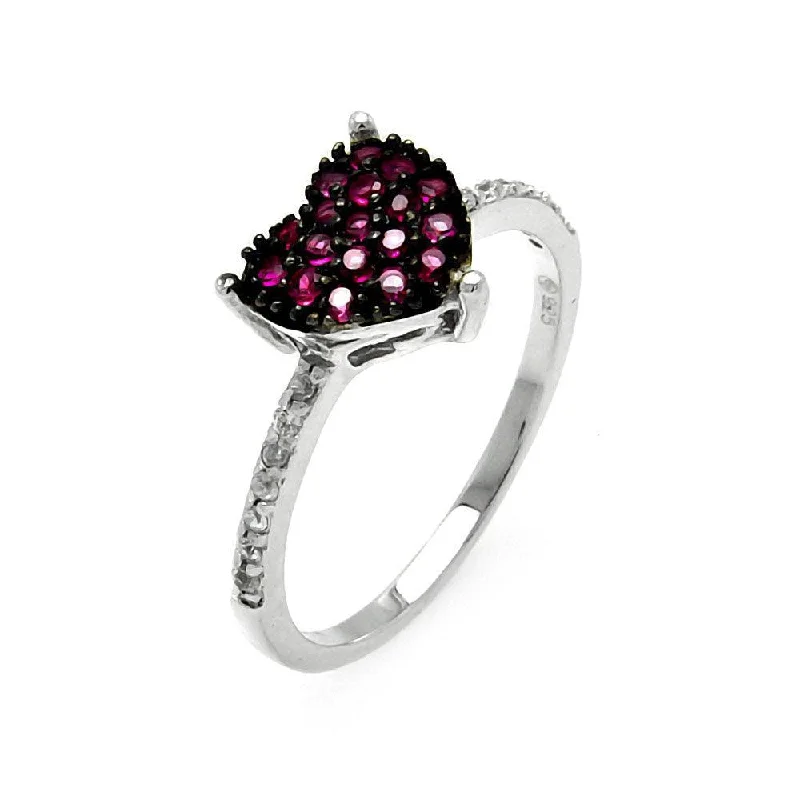 Ladies rings heavy statement pieces-Clearance-Silver 925 Rhodium Plated Small Red CZ Heart Ring - STR00913