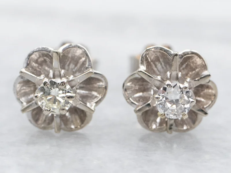 Ladies earrings abstract form earrings-White Gold Buttercup Diamond Stud Earrings