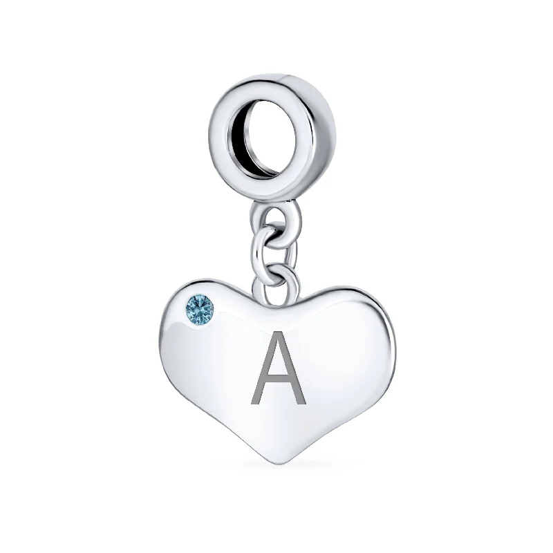 Ladies bracelets layered band designs-Initial Alphabet Bead Charm Blue Topaz Heart Dangle for Sterling Silver Bracelet