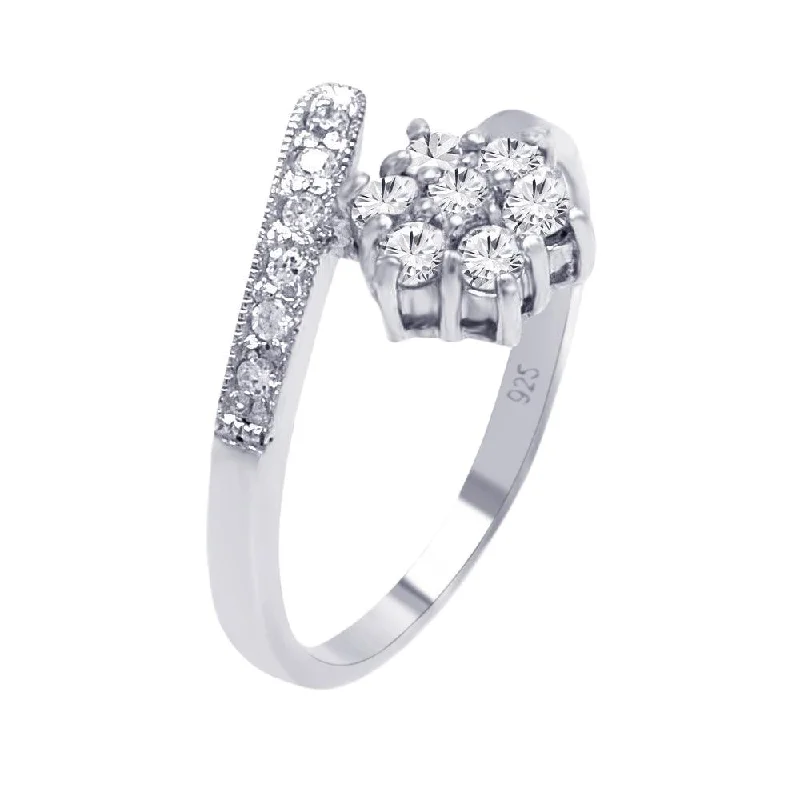 Ladies rings modern sleek appeal-Silver 925 Rhodium Plated Pave Set CZ Flower Ring - AAR0052