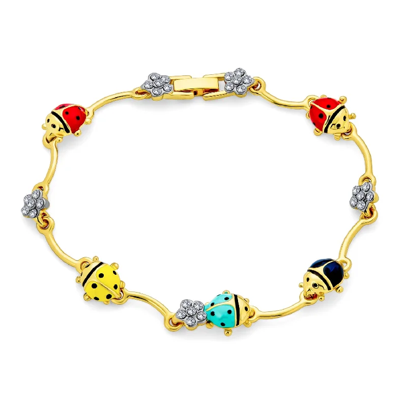 Ladies bracelets emerald cut bracelets-Garden Lucky Ladybug Link Charm Bracelet Crystal Gold Plated