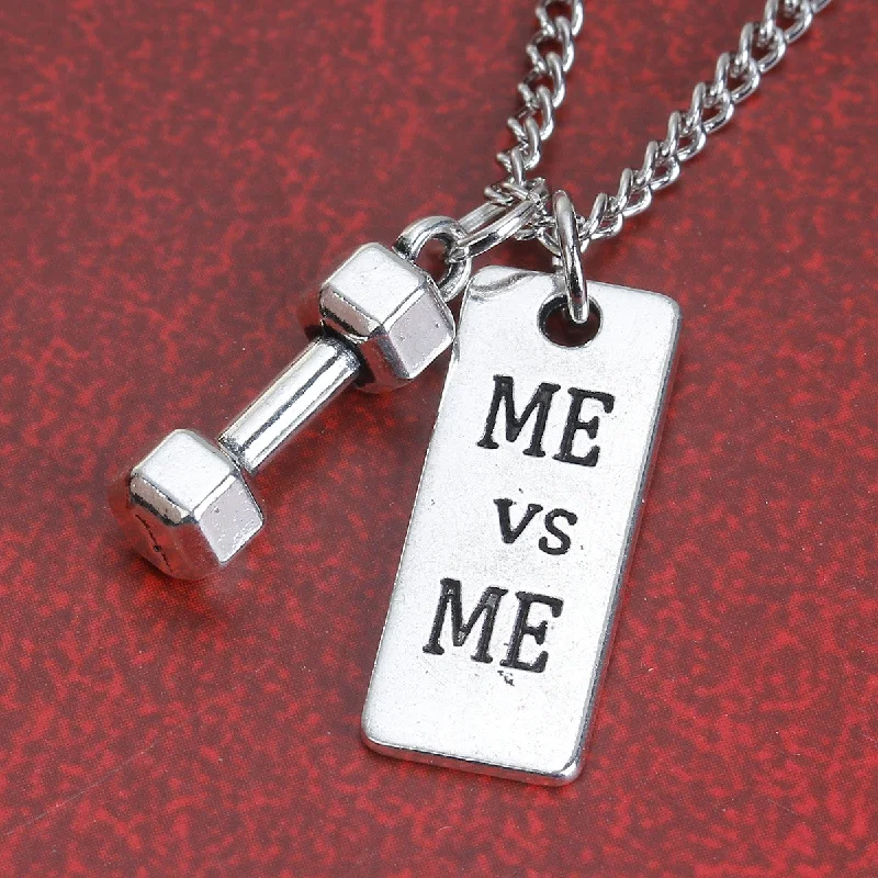 Ladies necklaces futuristic design styles-Sexy Sparkles Fitness Sports Gym Necklace Dumbbell and Me vs Me Charms