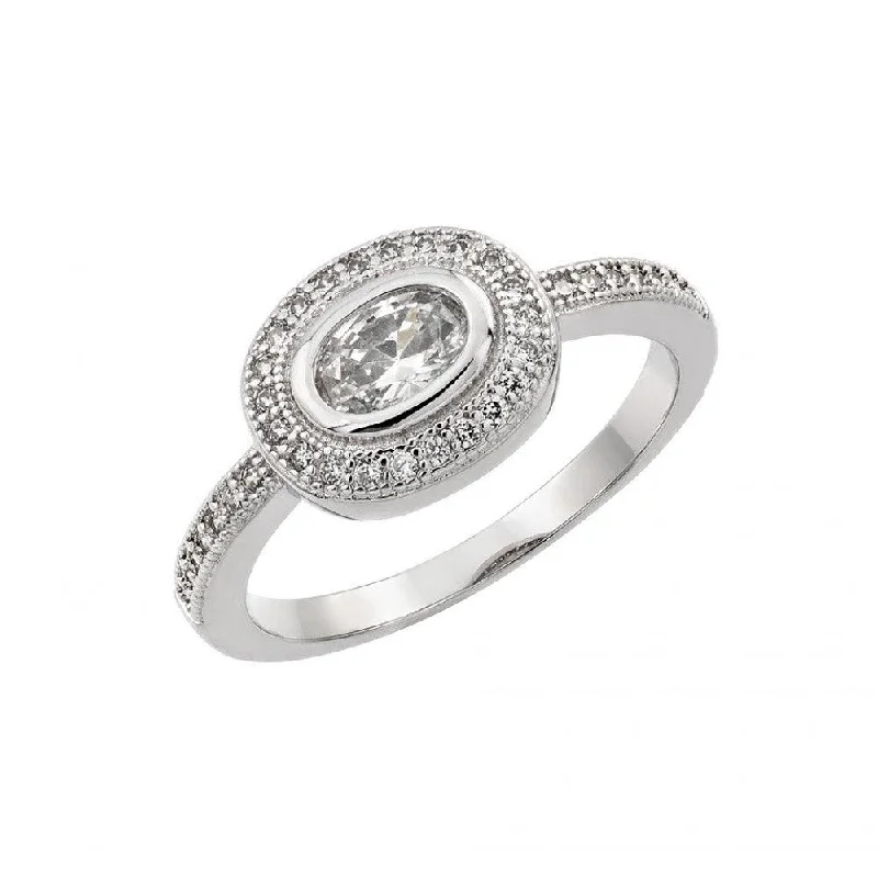 Ladies rings fair trade styles-Silver 925 Rhodium Plated Clear CZ Oval Ring - BGR00913