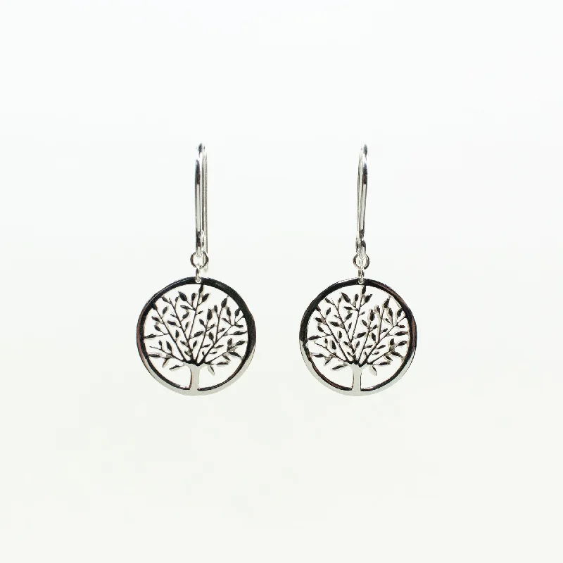 Ladies earrings upcycled earring designs-Silver Cut Out Tree Earrings