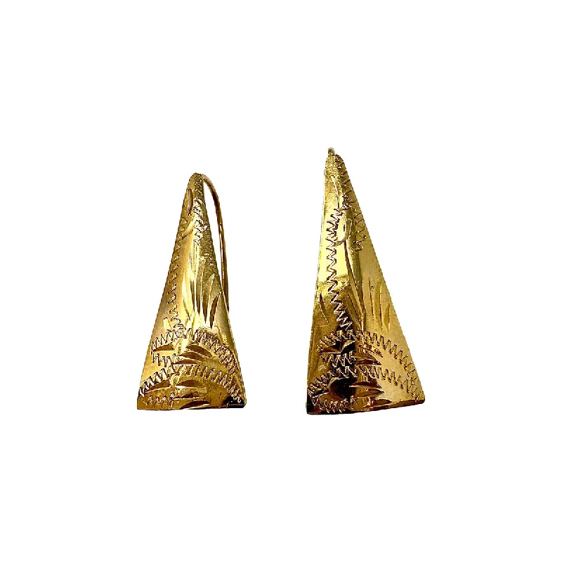 Ladies earrings ethical diamond designs-14K Gold Triangular Shaped Earrings