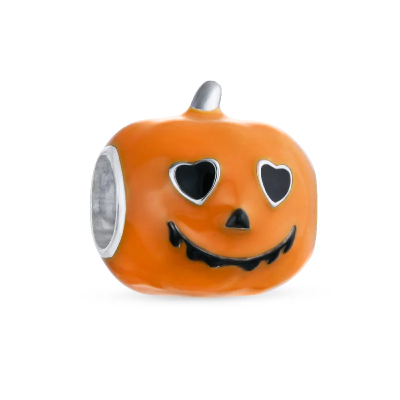 Ladies bracelets bold weight bracelets-Halloween Pumpkin Charm Bead Enamel Sterling Silver for European Bracelets