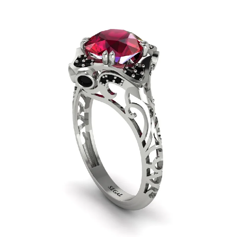 Ladies engagement rings Asian charm-Ruby Ornate Filigree Engagement Ring - Evie No. 42