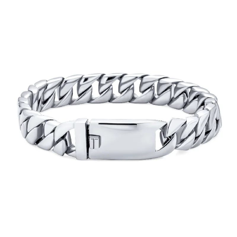 Ladies bracelets simple shape bracelets-Heavy Miami Curb Chain Link Bracelet Silver Tone Stainless Steel 10MM Men