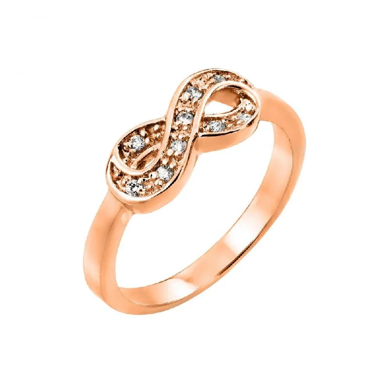 Ladies rings art deco elegance-Silver 925 Rose Gold Plated Clear CZ Mini Infinity Ring - BGR00769RGP