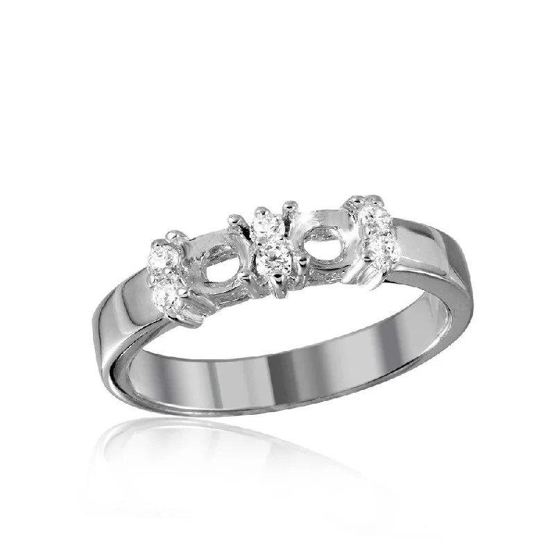 Ladies rings dramatic flair rings-Silver 925 Rhodium Plated 2 Mounting Stone Ring with CZ - BGR01209