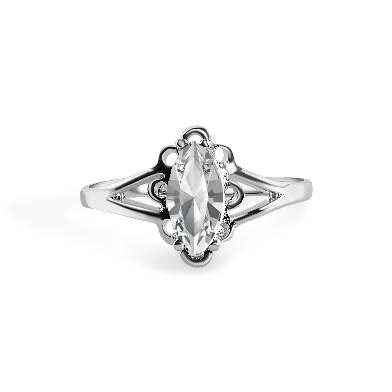 Ladies rings unique artisan designs-Rhodium Plated 925 Sterling Silver Marquise Birthstone Filigree Ring- SPR00003