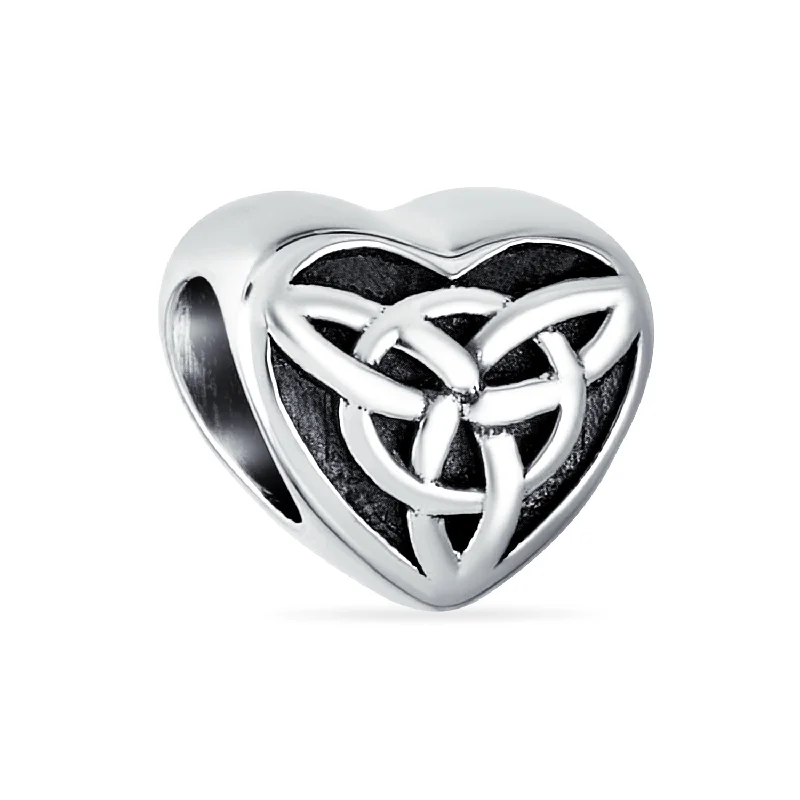 Ladies bracelets embossed design bracelets-Irish Celtic Infinity Love Knot Heart Charm Bead Sterling Silver for Bracelet