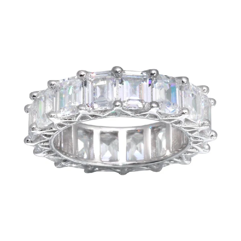 Ladies rings halo accent styles-925 Sterling Silver Emerald Cut CZ Eternity Band Ring - GMR00289