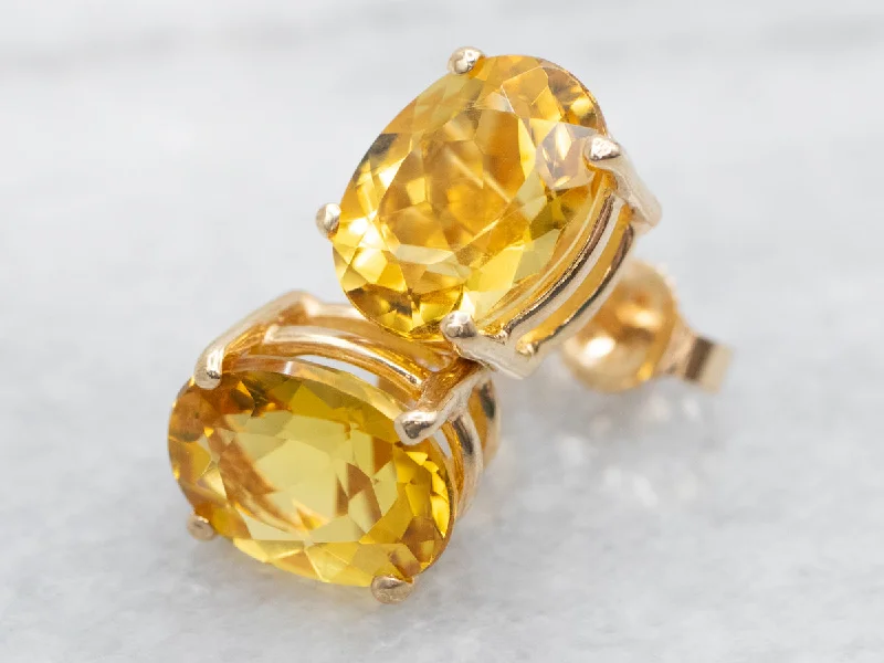 Ladies earrings romantic era designs-Oval Cut Yellow Beryl Stud Earrings