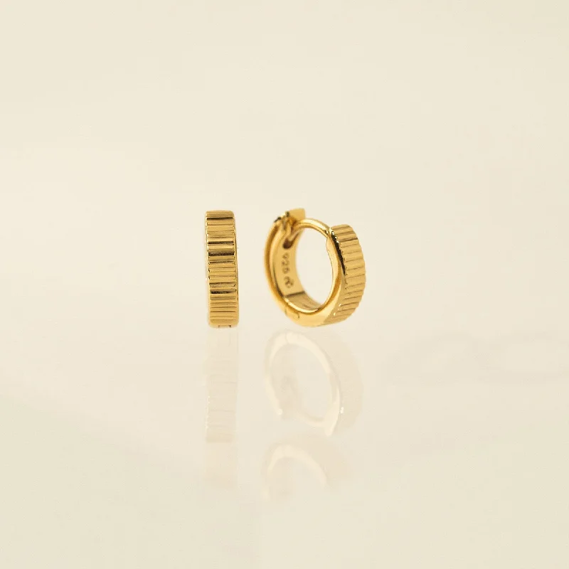 Ladies earrings symmetrical balance styles-Gold Plated 10mm Fluted Huggie Hoop Earrings