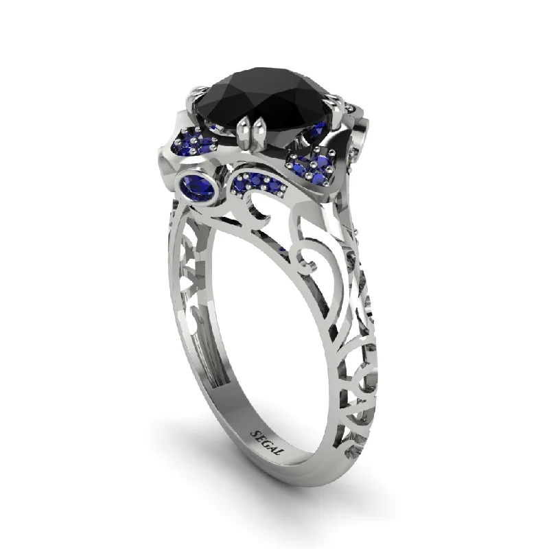 Ladies engagement rings small halos-Black Diamond Ornate Filigree Engagement Ring - Evie No. 69