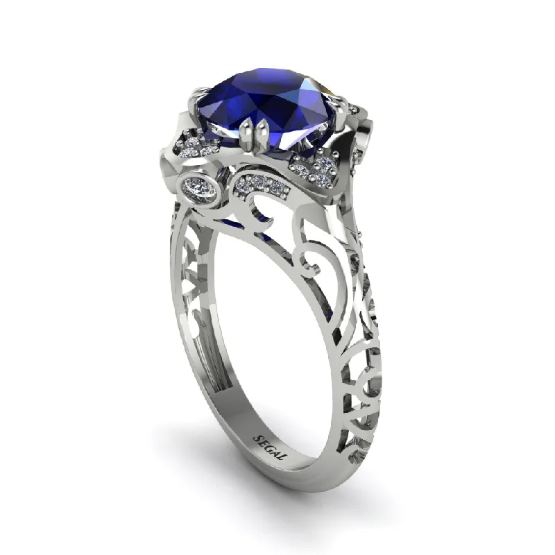 Ladies engagement rings cultural diamond cuts-Sapphire Ornate Filigree Engagement Ring - Evie No. 15