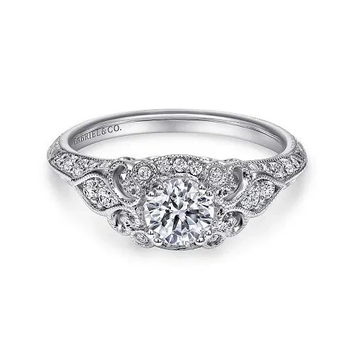 Ladies engagement rings bold designs-Abel - Unique 14K White Gold Vintage Inspired Diamond Halo Engagement Ring (Setting Only)