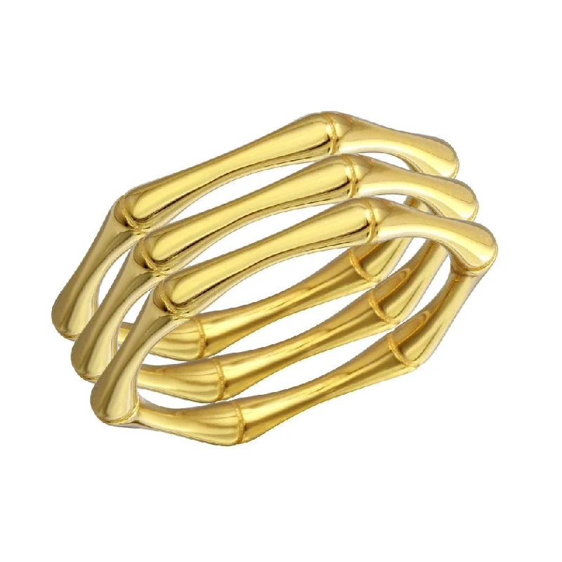 Ladies rings ideal proposal gifts-Gold Plated 925 Sterling Silver Tri Bamboo Stackable Ring - STR01105GP