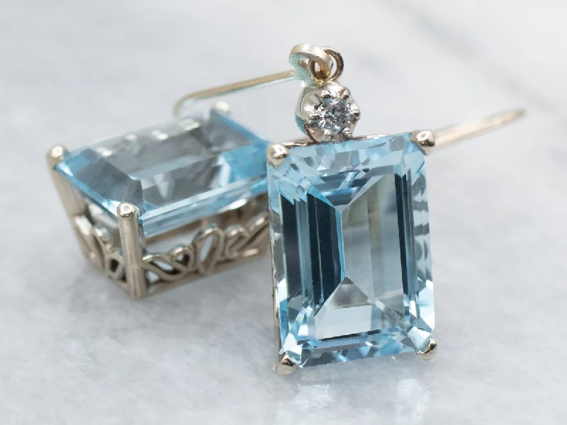 Ladies earrings contemporary classic designs-Pretty Blue Topaz and Diamond Drop Earrings