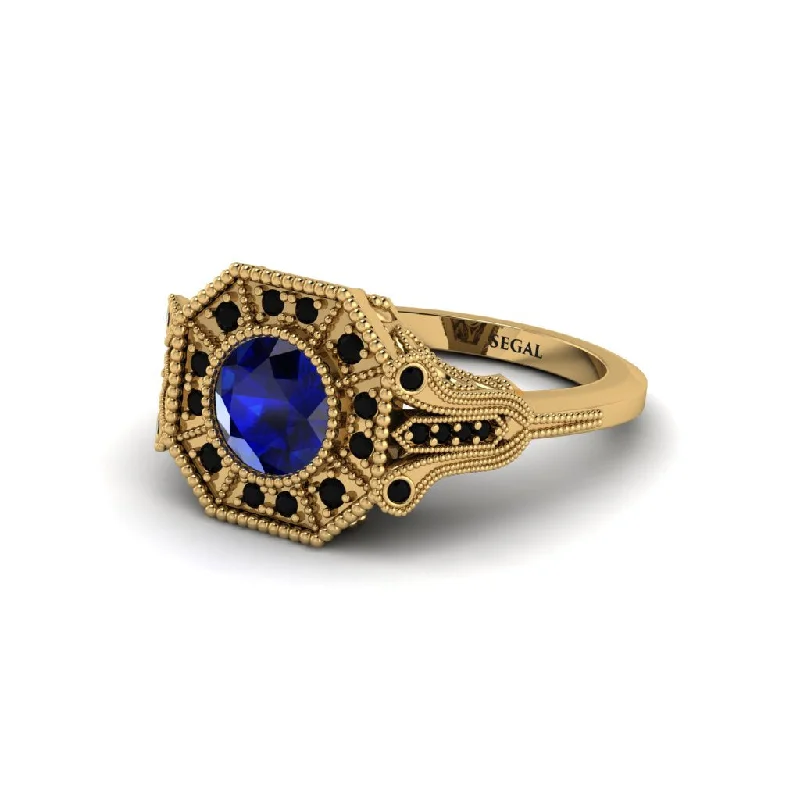 Ladies engagement rings tribal halo styles-Sapphire 14K Gold Art Deco Engagement Ring - Erin No. 43