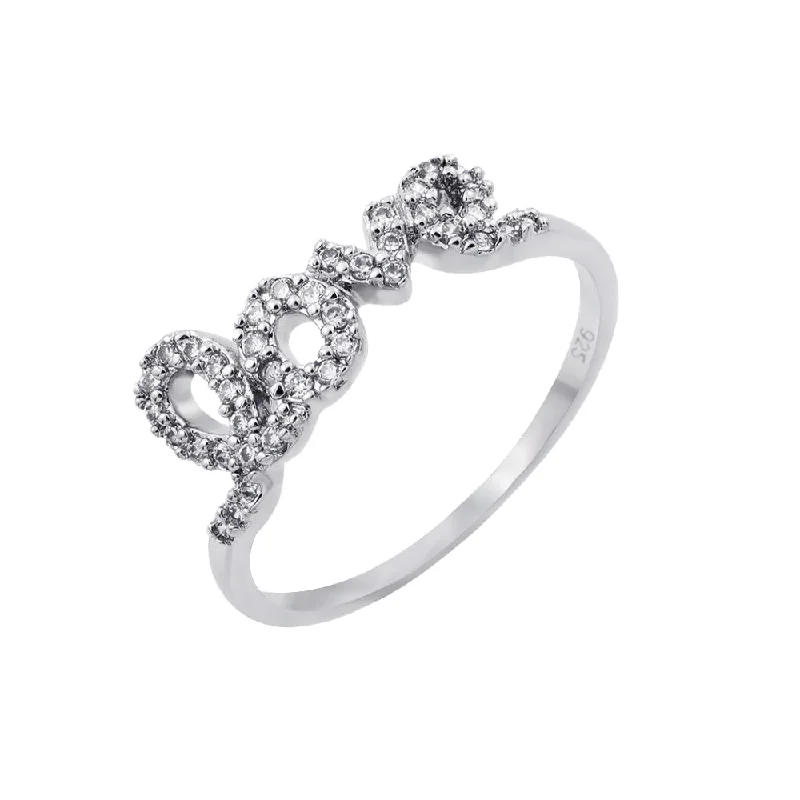 Ladies rings subtle luxury options-Silver 925 Rhodium Plated Clear CZ Love Ring - BGR00781RHD