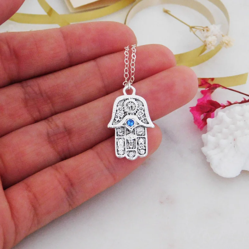 Ladies necklaces white diamond styles-Hamsa Charm Necklace