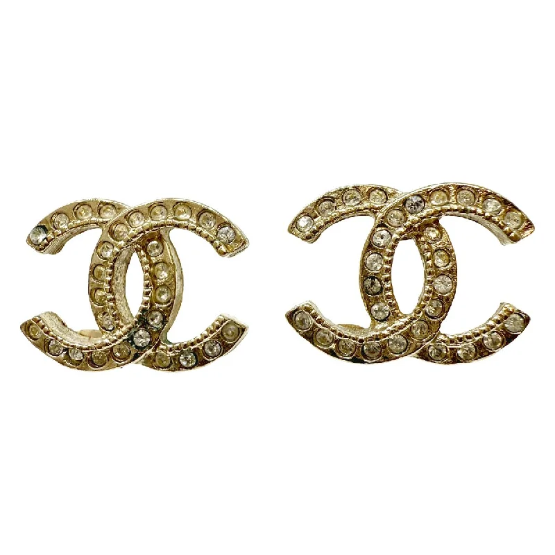 Ladies earrings iridescent finish designs-Chanel Interlocking CC Stud Earrings with Crystals