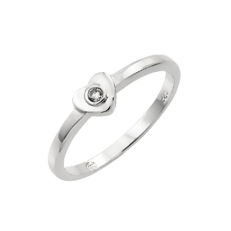 Ladies rings light feel styles-Silver 925 Rhodium Plated Single Clear CZ Heart Ring - BGR00836